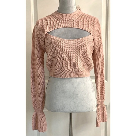 NWT Women’s Open Knit Sweater Jumper Crop Distressed Women’s Sz L Barbie Y2K - Picture 1 of 8